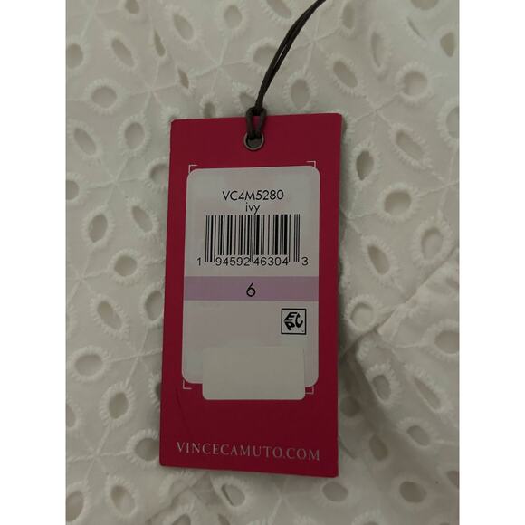 Vince Camuto Feminine White Ruffle Detail Cotton Eyelet Dress Cottage NWT Size 6 - Picture 6 of 12